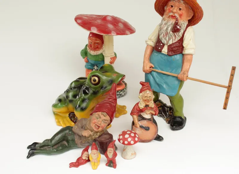 Discount Pamono Garden Gnome and Toadstool in Clay, GDR, 1950s