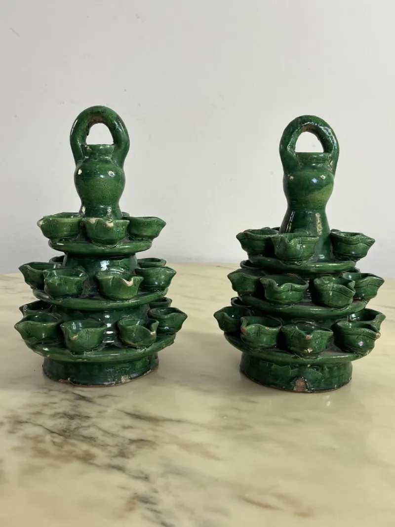 Pamono Garden Lighting in Caltagirone Ceramic, 1940s, Set of 2> Garden Lighting