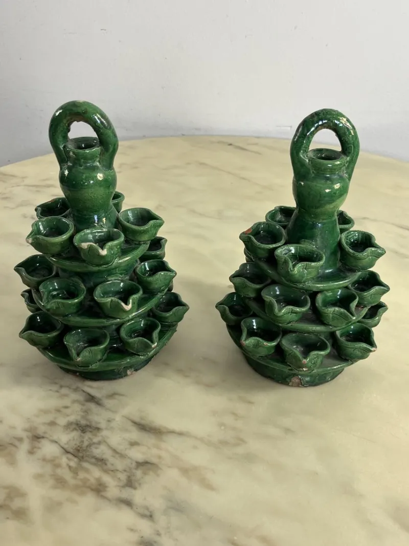 Pamono Garden Lighting in Caltagirone Ceramic, 1940s, Set of 2> Garden Lighting