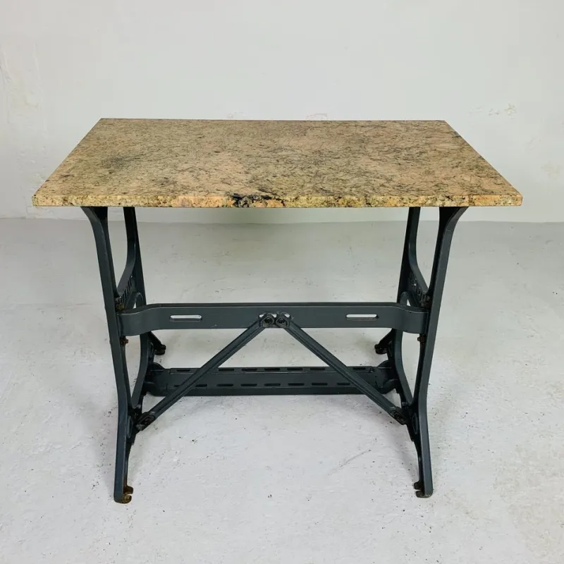 Pamono Garden Table with Marble Top on Singer Cast Iron Frame, 1950s