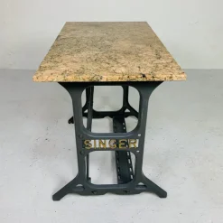 Pamono Garden Table with Marble Top on Singer Cast Iron Frame, 1950s