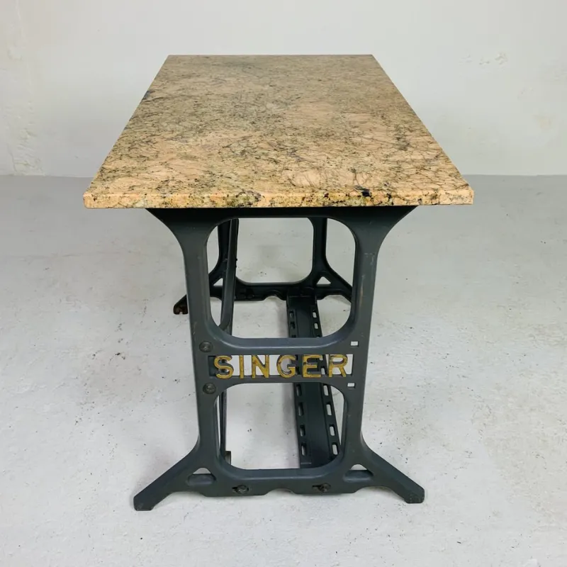Pamono Garden Table with Marble Top on Singer Cast Iron Frame, 1950s