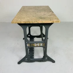 Pamono Garden Table with Marble Top on Singer Cast Iron Frame, 1950s
