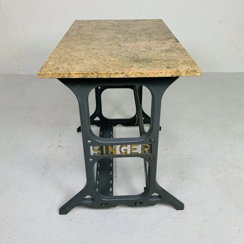 Pamono Garden Table with Marble Top on Singer Cast Iron Frame, 1950s