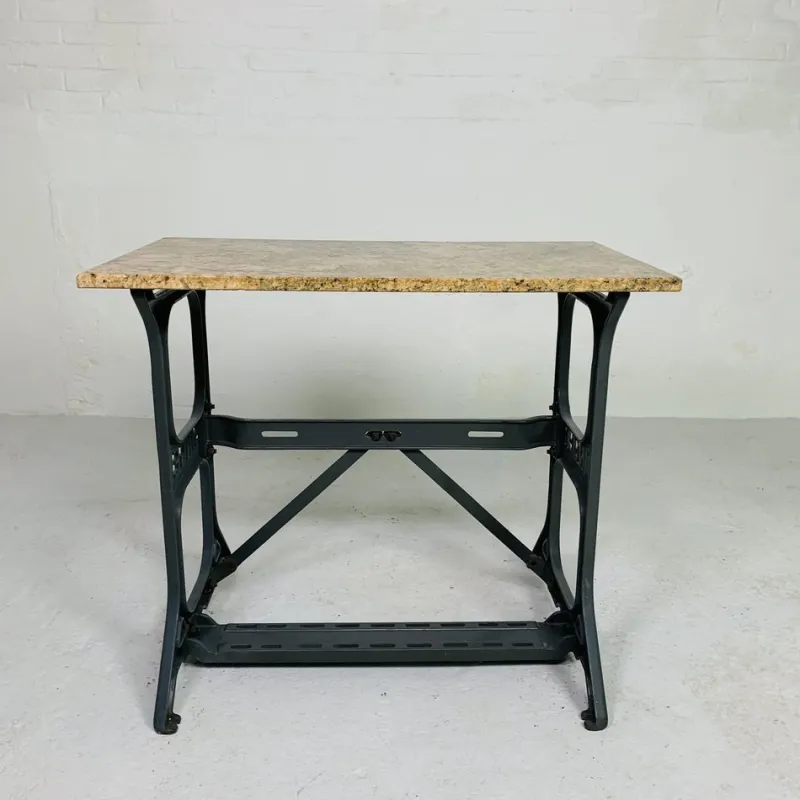 Pamono Garden Table with Marble Top on Singer Cast Iron Frame, 1950s