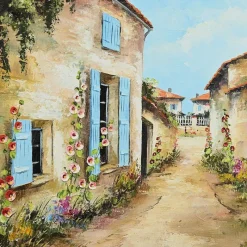 Outlet Pamono Gaubert, The Blue Shutters, 20th Century, Painting, Framed
