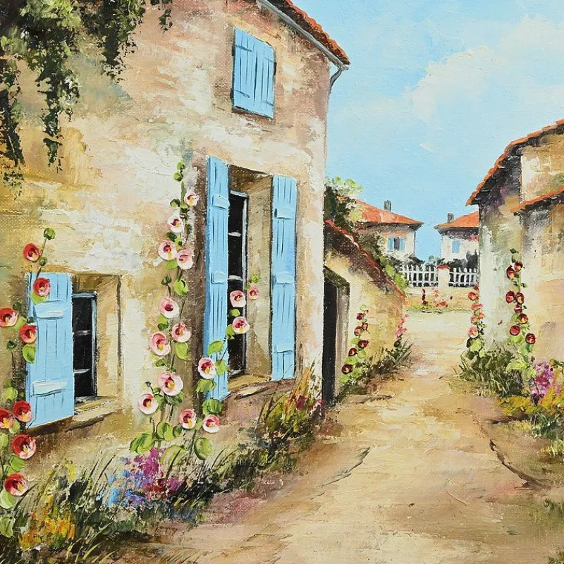Outlet Pamono Gaubert, The Blue Shutters, 20th Century, Painting, Framed