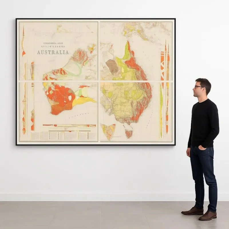 Pamono Geological Map of Australia, 1930s, Set of 2> Wall Decor