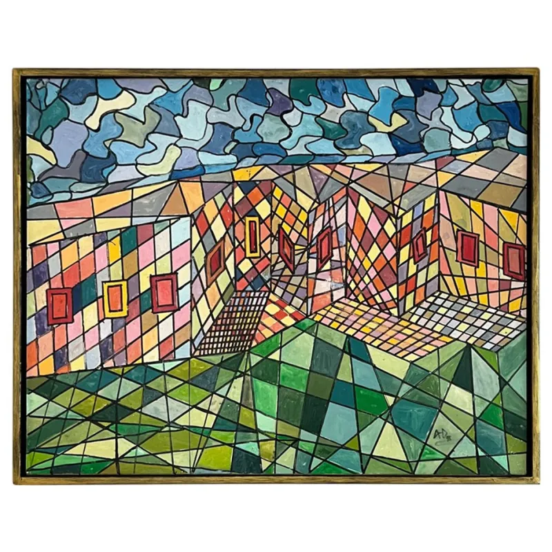 Pamono Geometric Abstract Composition, 1950s, Oil on Canvas, Framed> Abstraction