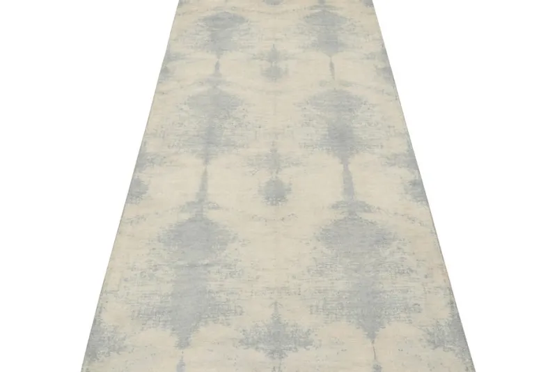 Pamono Geometric Ivory Blue Wool and Silk Runner from R&K Principal Jahanshah Nazmiyal> Carpets & Textiles|Carpets & Textiles