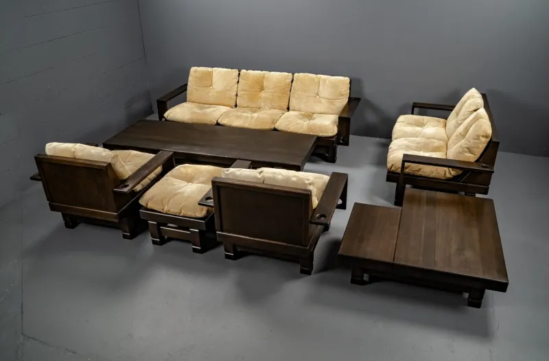 New Pamono Geometric Living Room Model St. Moritz by Klaus Rausch Furniture Co. for Architects and Designers, 1960s, Set of 7