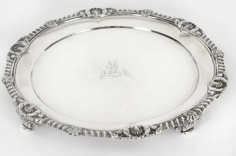 Pamono George III Sterling Silver Salver by Paul Storr, 1811> Serving Dishes