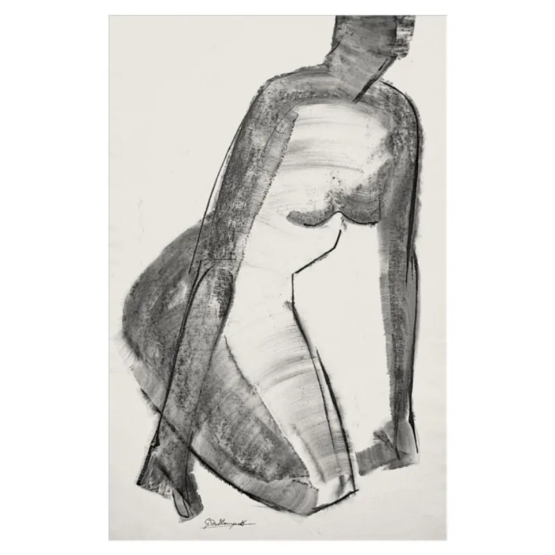 Pamono Georges (géo) De Vlamynck, Abstract Nude Woman, Charcoal Ink Chalk on Wet Paper> Minimalist