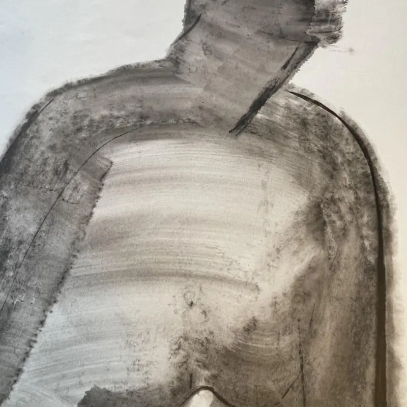 Pamono Georges (géo) De Vlamynck, Abstract Nude Woman, Charcoal Ink Chalk on Wet Paper> Minimalist
