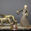 Hot Pamono Georges Gori, Woman with Greyhounds, 1925, Faux Chryséléphantine