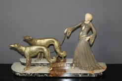 Hot Pamono Georges Gori, Woman with Greyhounds, 1925, Faux Chryséléphantine
