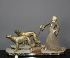 Hot Pamono Georges Gori, Woman with Greyhounds, 1925, Faux Chryséléphantine