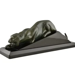 Best Pamono Georges Lavroff, Art Deco Panther Sculpture, 1935, Bronze on Marble Base