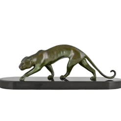 Pamono Georges Lavroff, Art Deco Panther Sculpture, 1945, Bronze & Marble> Art Deco