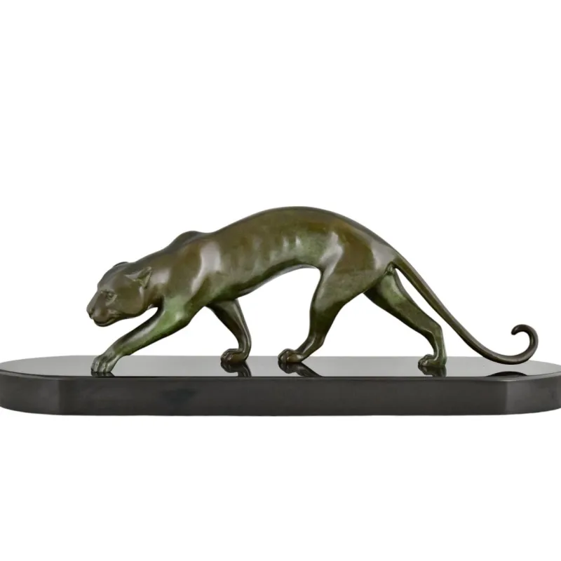 Pamono Georges Lavroff, Art Deco Panther Sculpture, 1945, Bronze & Marble> Art Deco
