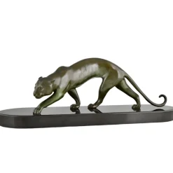 Pamono Georges Lavroff, Art Deco Panther Sculpture, 1945, Bronze & Marble> Art Deco