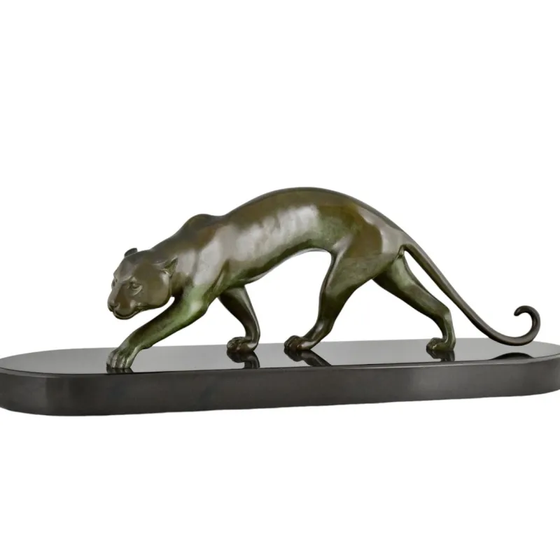 Pamono Georges Lavroff, Art Deco Panther Sculpture, 1945, Bronze & Marble> Art Deco