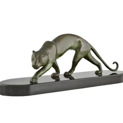 Pamono Georges Lavroff, Art Deco Panther Sculpture, 1945, Bronze & Marble><noscript><img width=
