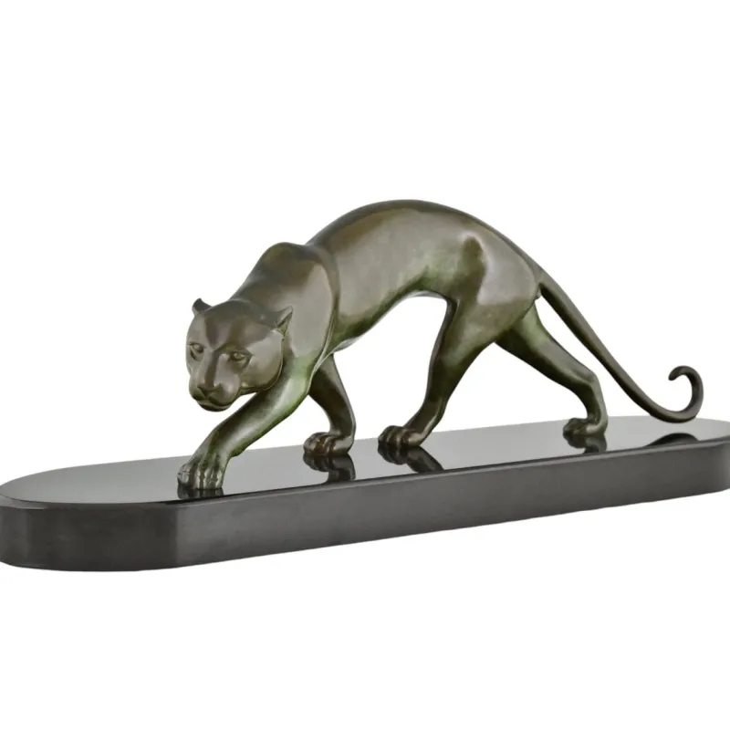 Pamono Georges Lavroff, Art Deco Panther Sculpture, 1945, Bronze & Marble> Art Deco