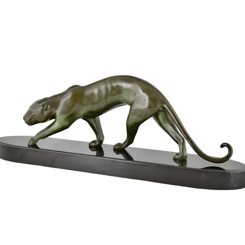 Pamono Georges Lavroff, Art Deco Panther Sculpture, 1945, Bronze & Marble> Art Deco