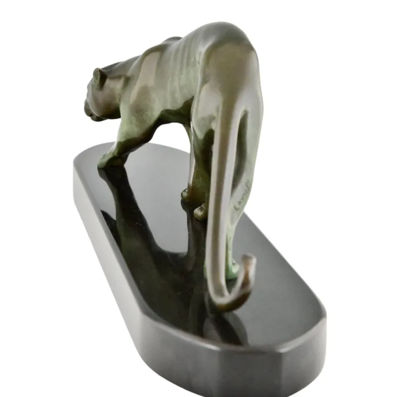 Pamono Georges Lavroff, Art Deco Panther Sculpture, 1945, Bronze & Marble> Art Deco