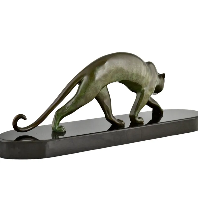 Pamono Georges Lavroff, Art Deco Panther Sculpture, 1945, Bronze & Marble> Art Deco