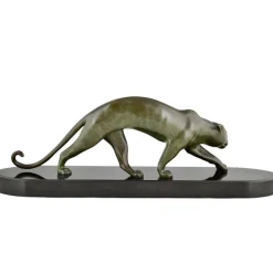 Pamono Georges Lavroff, Art Deco Panther Sculpture, 1945, Bronze & Marble><noscript><img width=