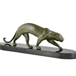 Pamono Georges Lavroff, Art Deco Panther Sculpture, 1945, Bronze & Marble><noscript><img width=