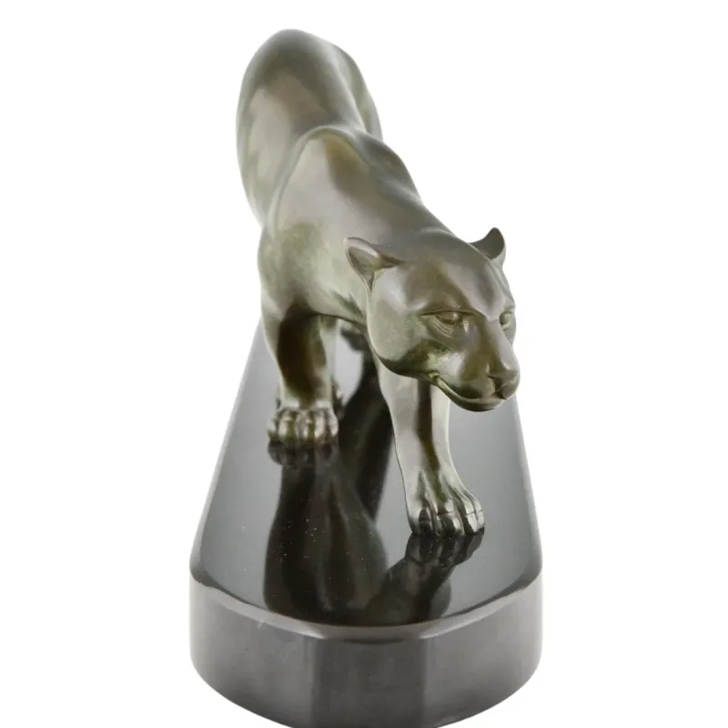 Pamono Georges Lavroff, Art Deco Panther Sculpture, 1945, Bronze & Marble> Art Deco