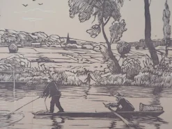 Pamono Georges Le Meilleur, Fishing: The Stroke of the Hawk, 1926, Original Woodcut> Impressionist