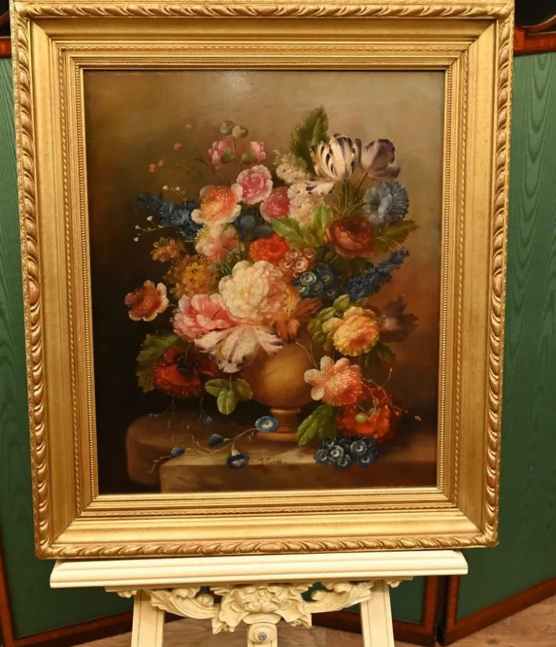 Pamono Georgian Artist, Still Life with Flowers, Oil Painting, Framed> Classical