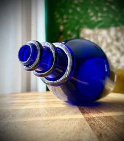 Pamono Georgian Blue Glass Rum Decanter with Engraved Decoration, 1780s-1800s><noscript><img width=