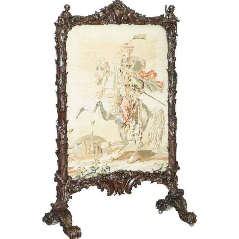 New Pamono Georgian Carved Wood Fireplace Screen, 1800s