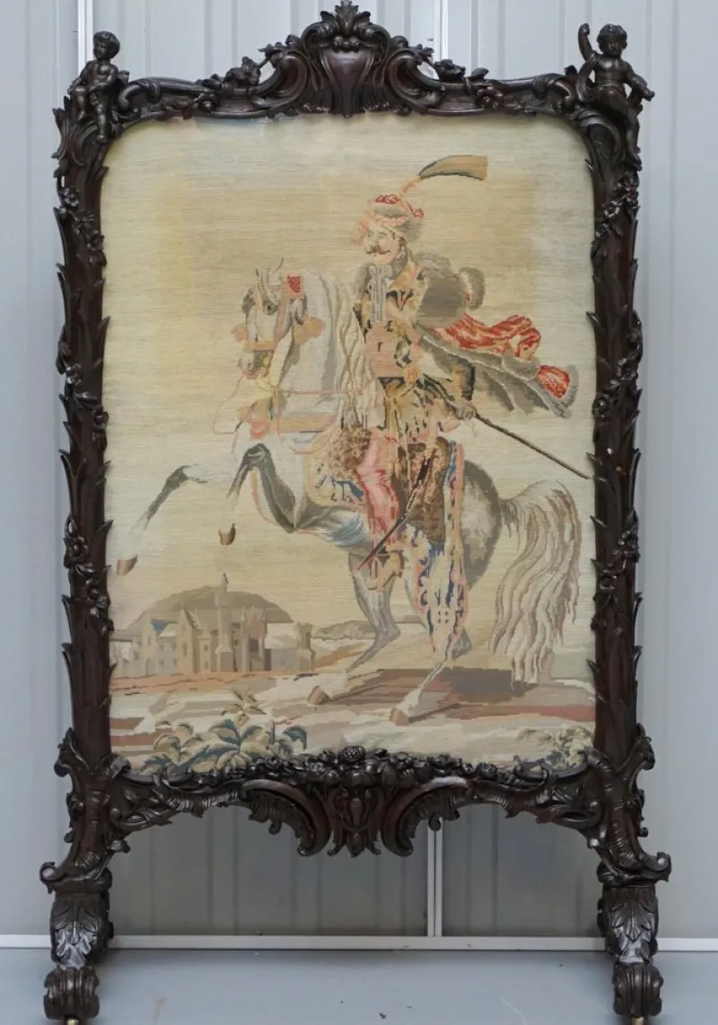 New Pamono Georgian Carved Wood Fireplace Screen, 1800s