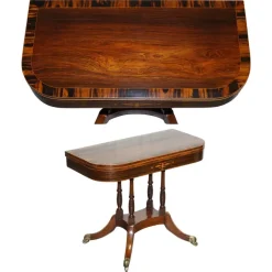 Pamono Georgian Folding Games Table with Brass Castors> Game Tables