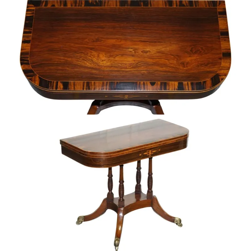 Pamono Georgian Folding Games Table with Brass Castors> Game Tables