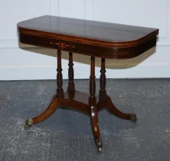 Pamono Georgian Folding Games Table with Brass Castors> Game Tables