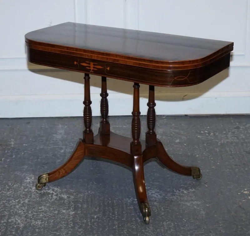 Pamono Georgian Folding Games Table with Brass Castors> Game Tables