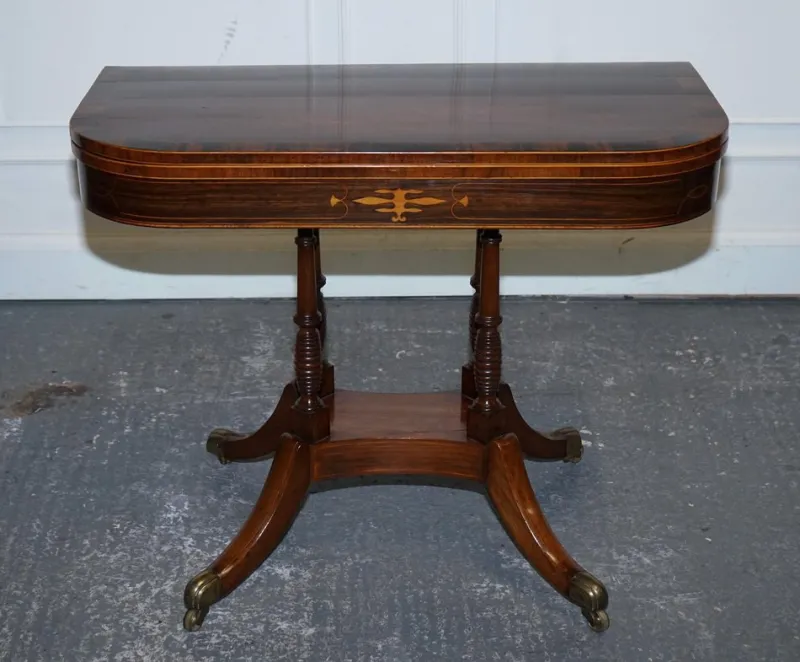 Pamono Georgian Folding Games Table with Brass Castors> Game Tables