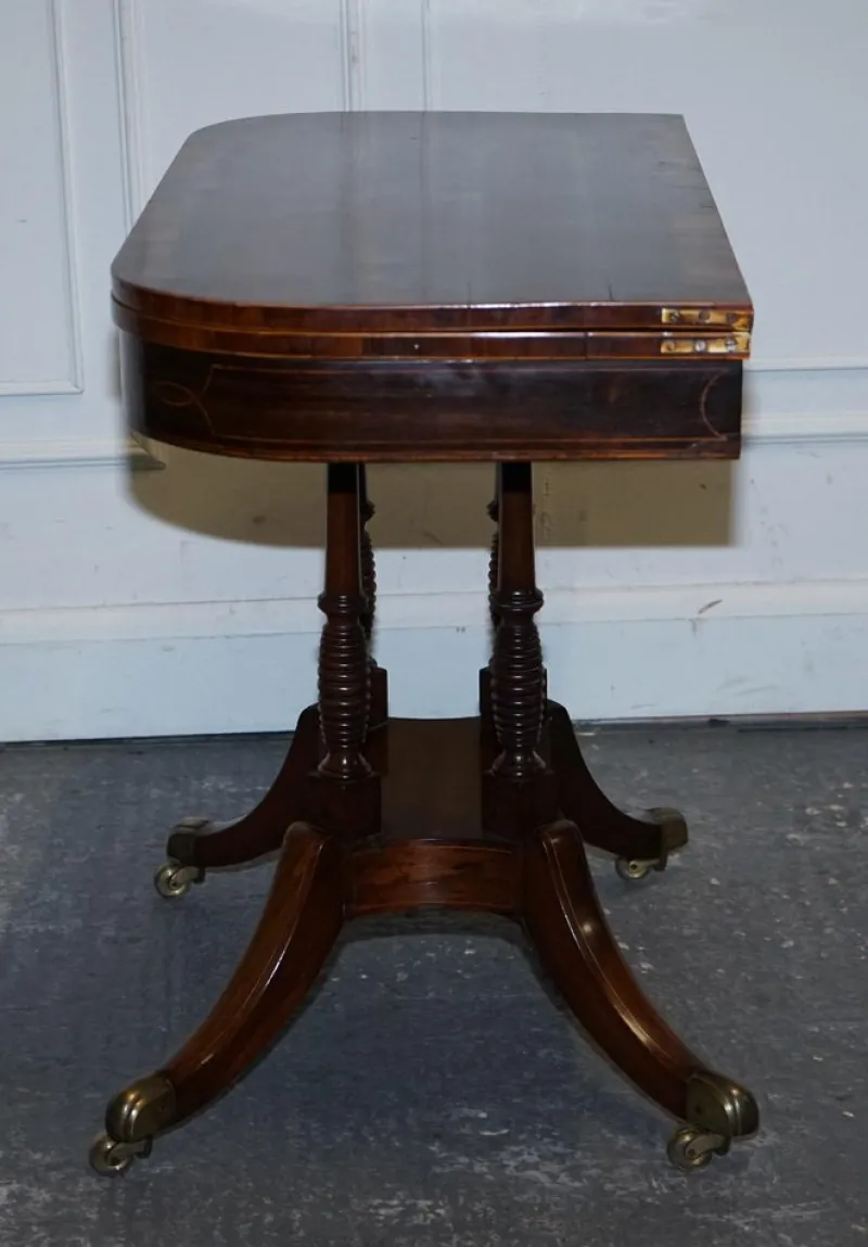 Pamono Georgian Folding Games Table with Brass Castors> Game Tables