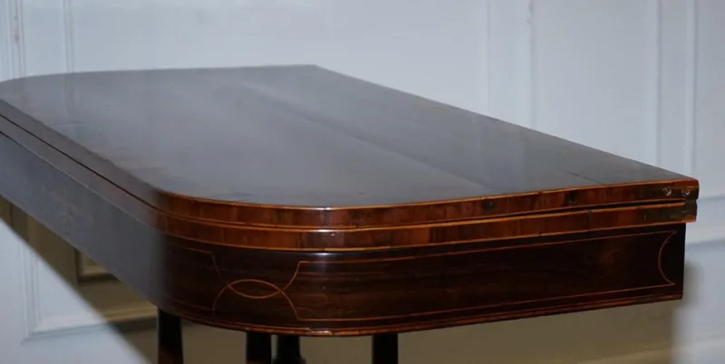 Pamono Georgian Folding Games Table with Brass Castors> Game Tables
