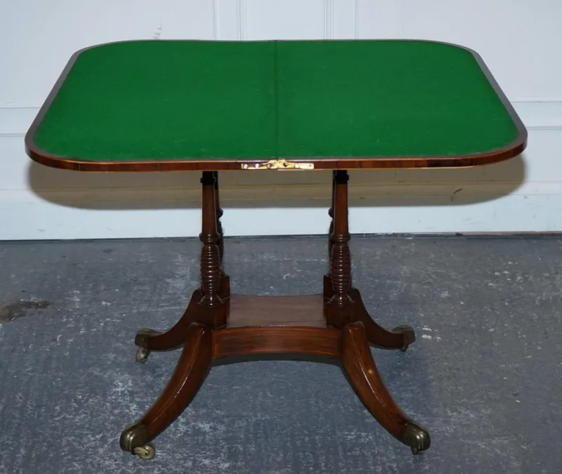 Pamono Georgian Folding Games Table with Brass Castors> Game Tables