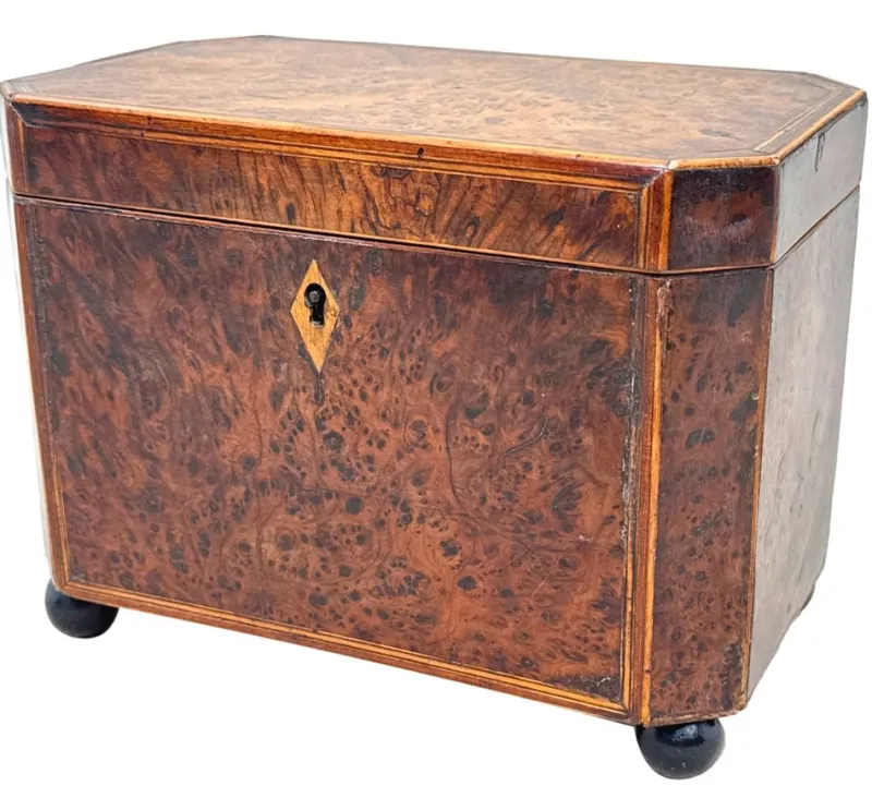 Discount Pamono Georgian Octagonal Yew Wood Tea Caddy, 1800s