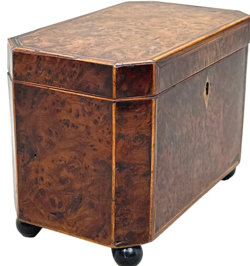 Discount Pamono Georgian Octagonal Yew Wood Tea Caddy, 1800s