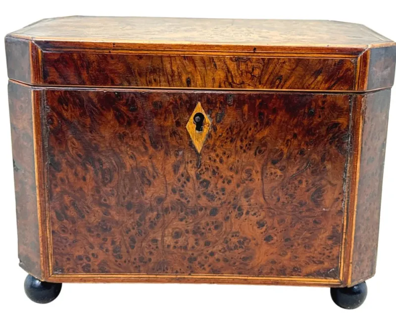 Discount Pamono Georgian Octagonal Yew Wood Tea Caddy, 1800s